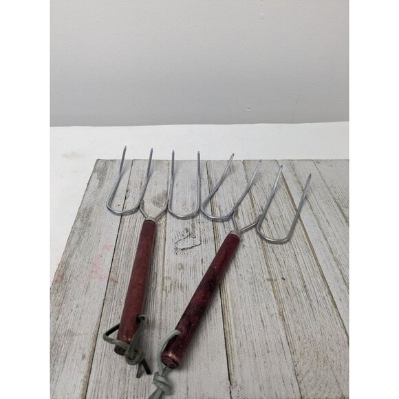 Turkey & Roast Lifter Fork Set of 2 Wood Handles 10 3/4" - Picture 1 of 10
